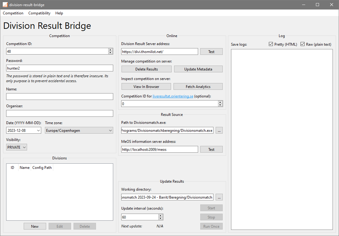 The main program interface after initial configuration has been completed.