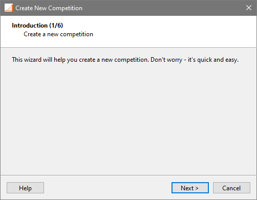 Competition creation wizard, page 1: A brief message to introduce the process.